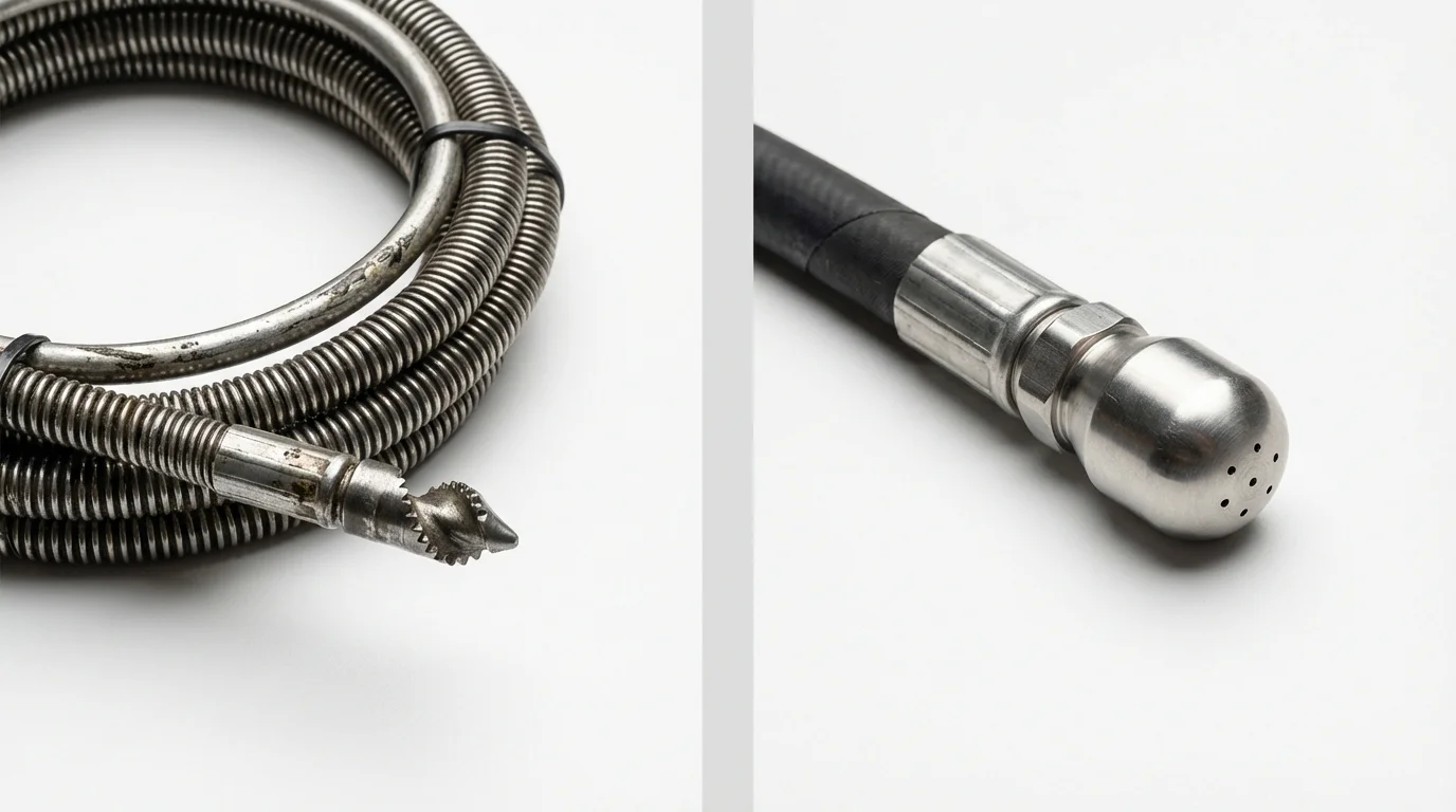 Drain snake cable and hydro jetting nozzle used for drain cleaning in Crosbyton, TX