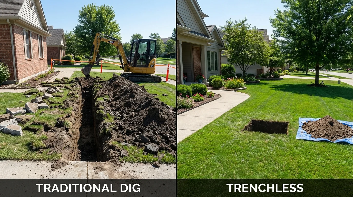 Trenchless sewer repair with minimal yard damage versus traditional excavation in Crosbyton, TX